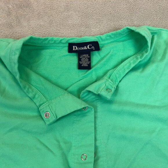 Denim & Co. Womens Blouse Large Button Front Green Snap Shirt Long Sleeve Casual - Picture 8 of 10